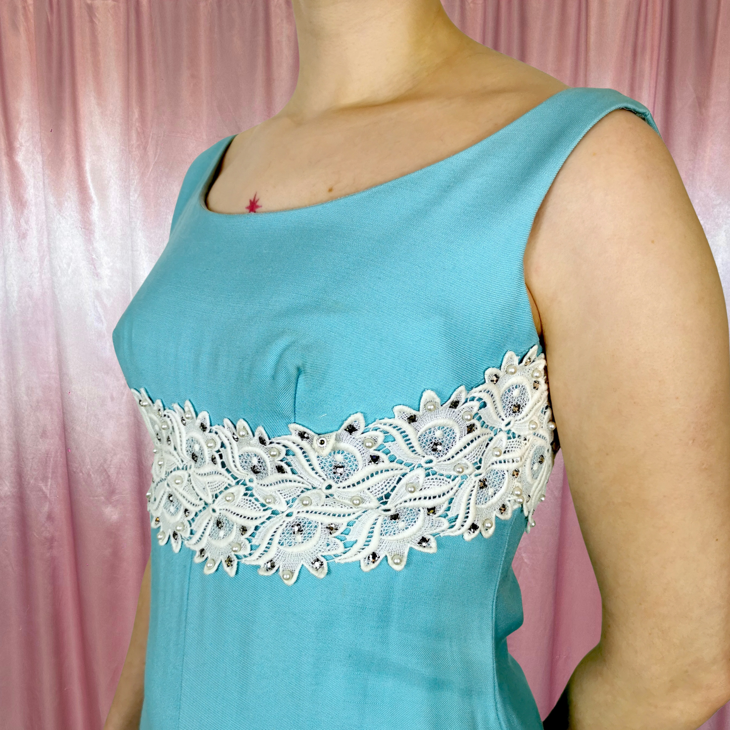 1960s Blue dress with appliqué, by California, size 8