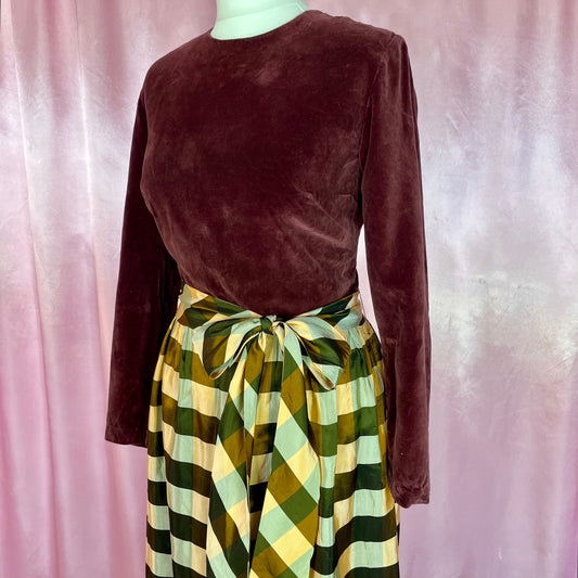 1960s Brown velvet & check dress, by Glennard, size 10