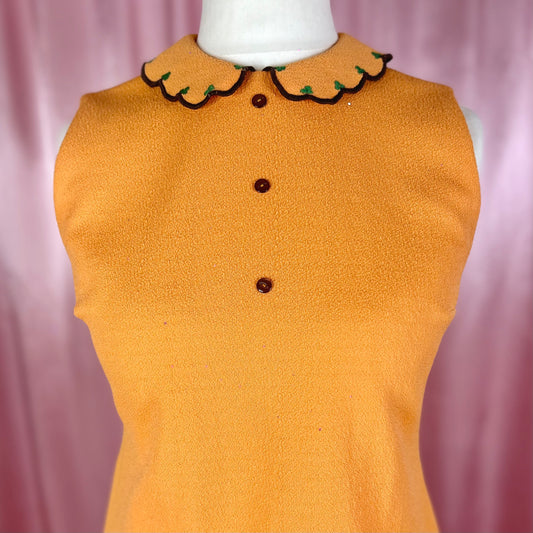 1960s Orange Crimplene mini, unbranded, size 12