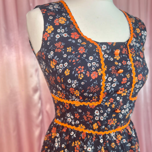 1970s Navy floral maxi dress, by Harem, size 8