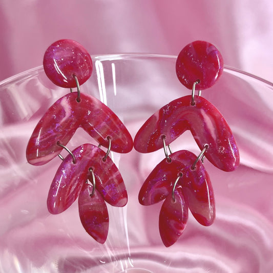 Handmade tiered red clay earrings