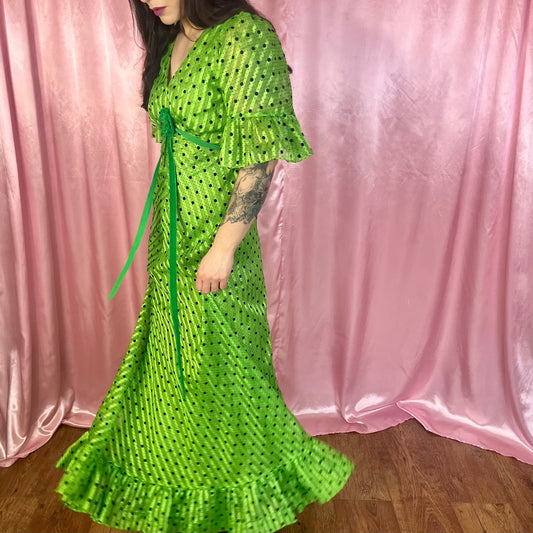 1970s Polka dot maxi dress, Handmade, size 8