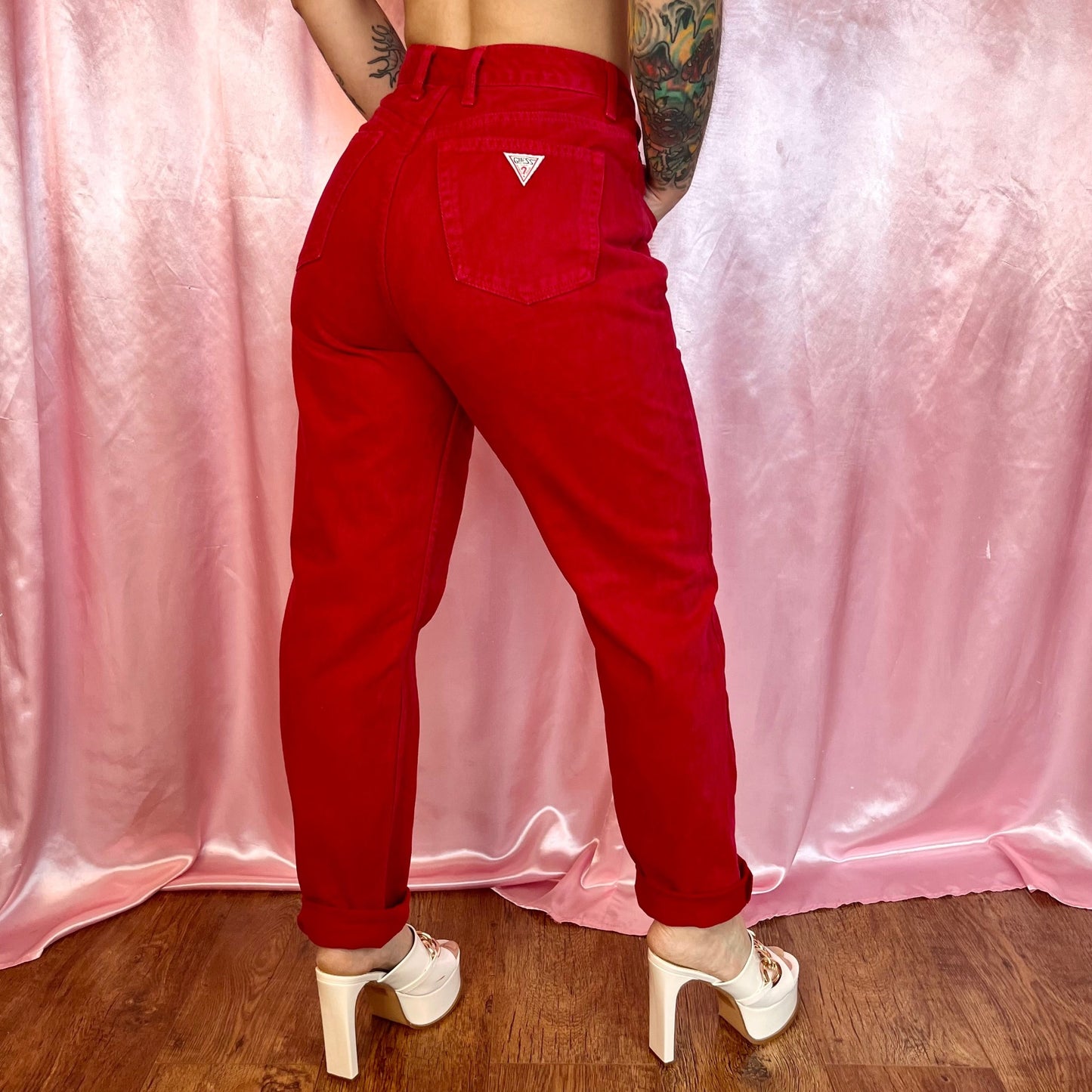 1980s Red mom jeans, by Guess, size 10