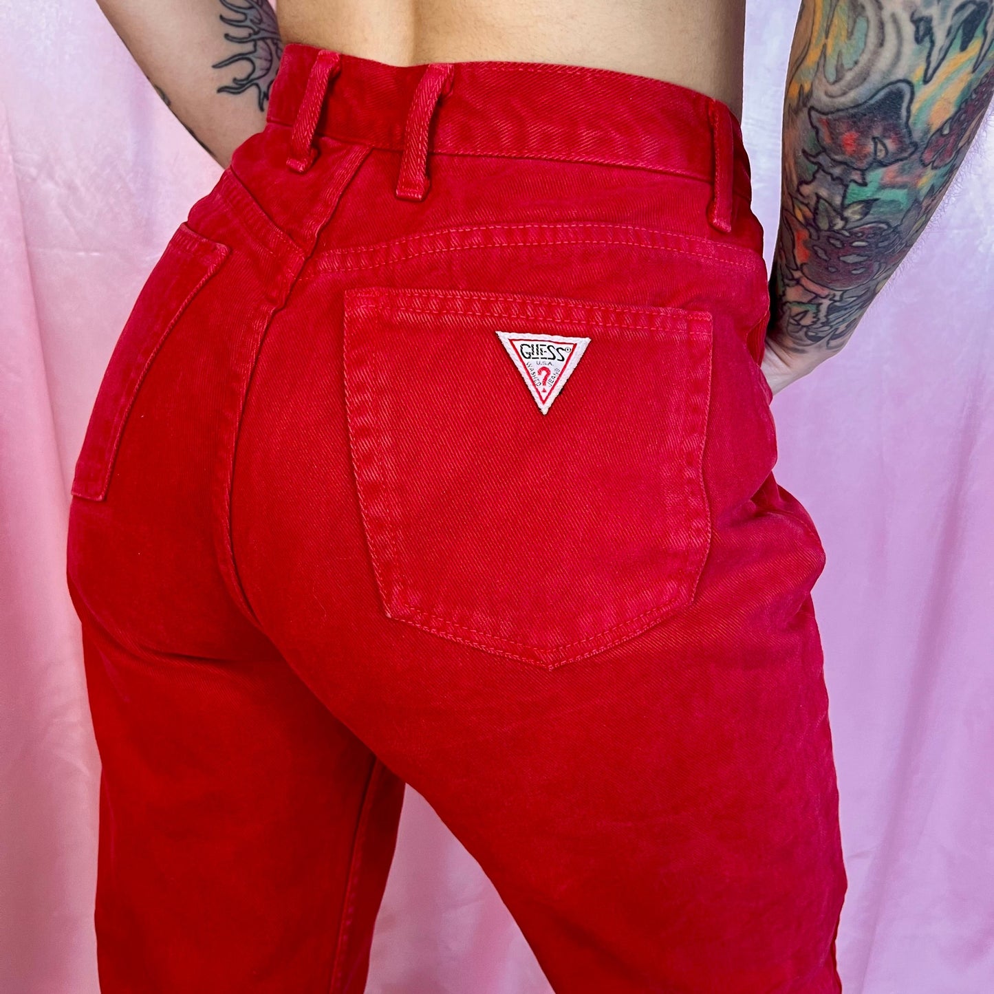 1980s Red mom jeans, by Guess, size 10