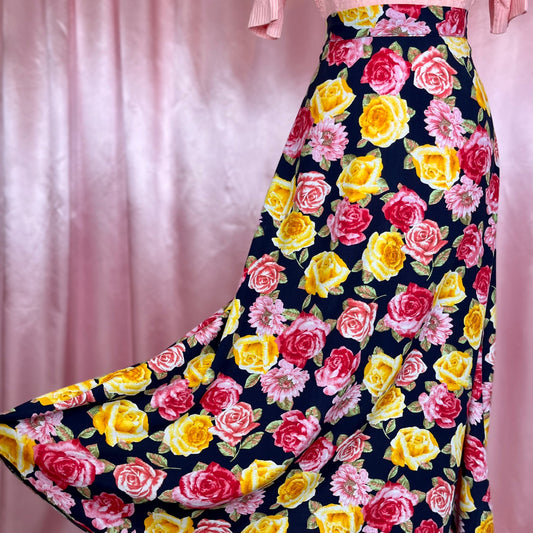 1990s floral viscose midi skirt, unbranded, size 8