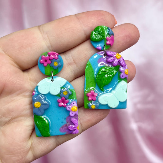 Handmade 3D flower clay earrings