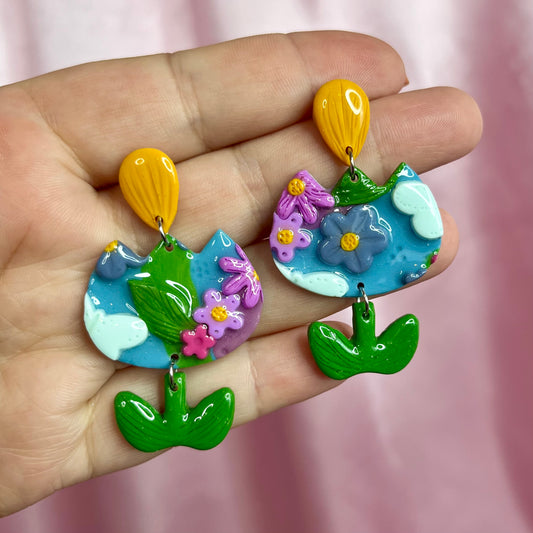 Handmade tiered 3D flower clay earrings