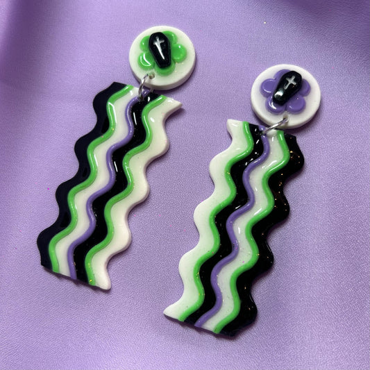 Handmade Beetlejuice squiggly stripe earrings
