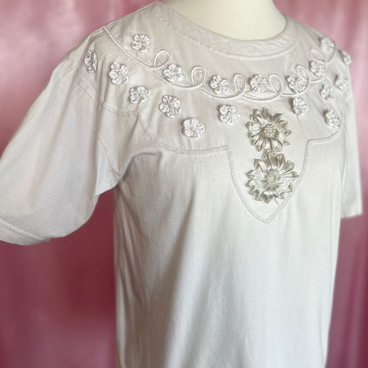 1980s White tee, by Your Sixth Sense, size 10