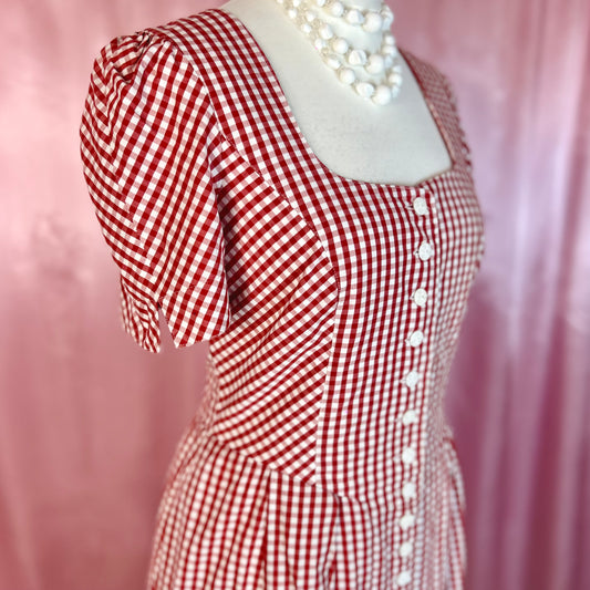 1980s Red gingham dress, by Country Line, size 14