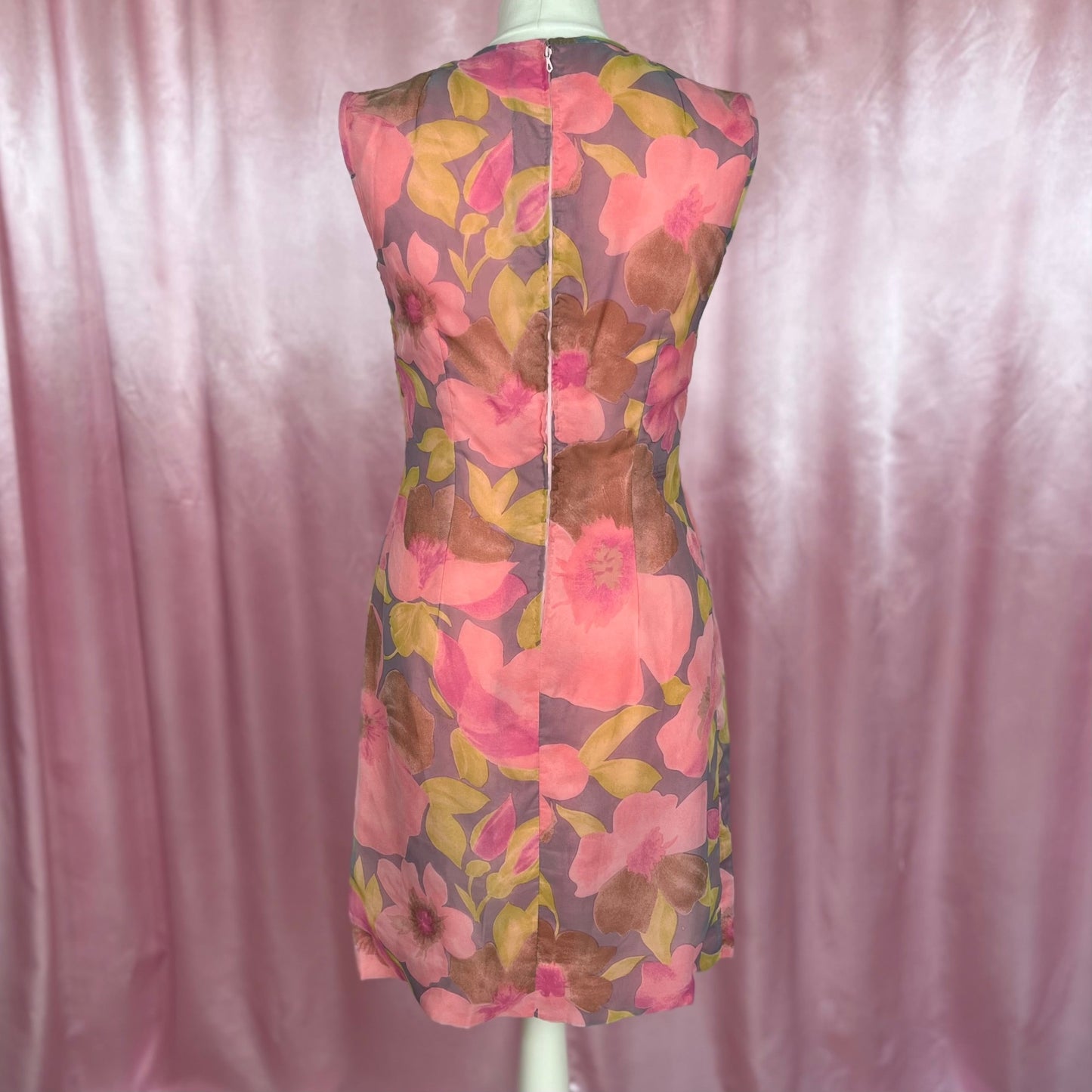 1960s Pink floral mini dress, handmade, size 8