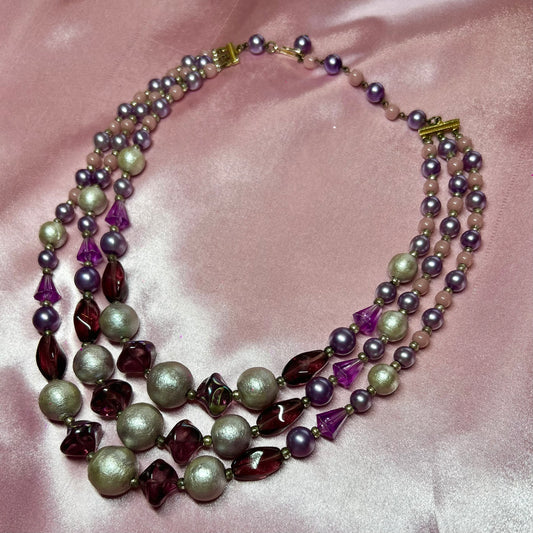 1950s Purple 3 strand necklace