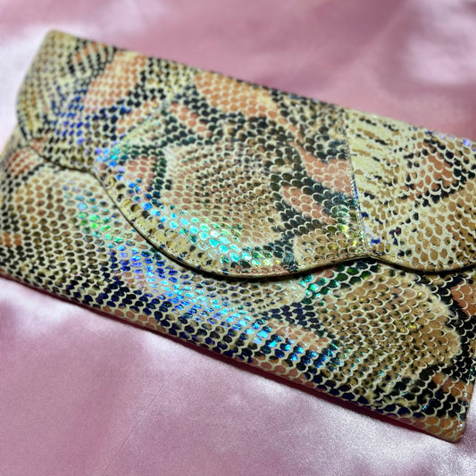 1980s Iridescent snakeprint clutch, by Renata