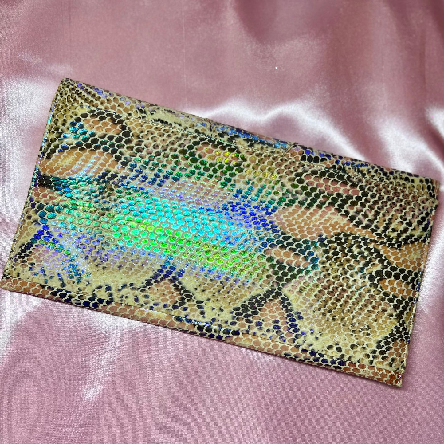 1980s Iridescent snakeprint clutch, by Renata