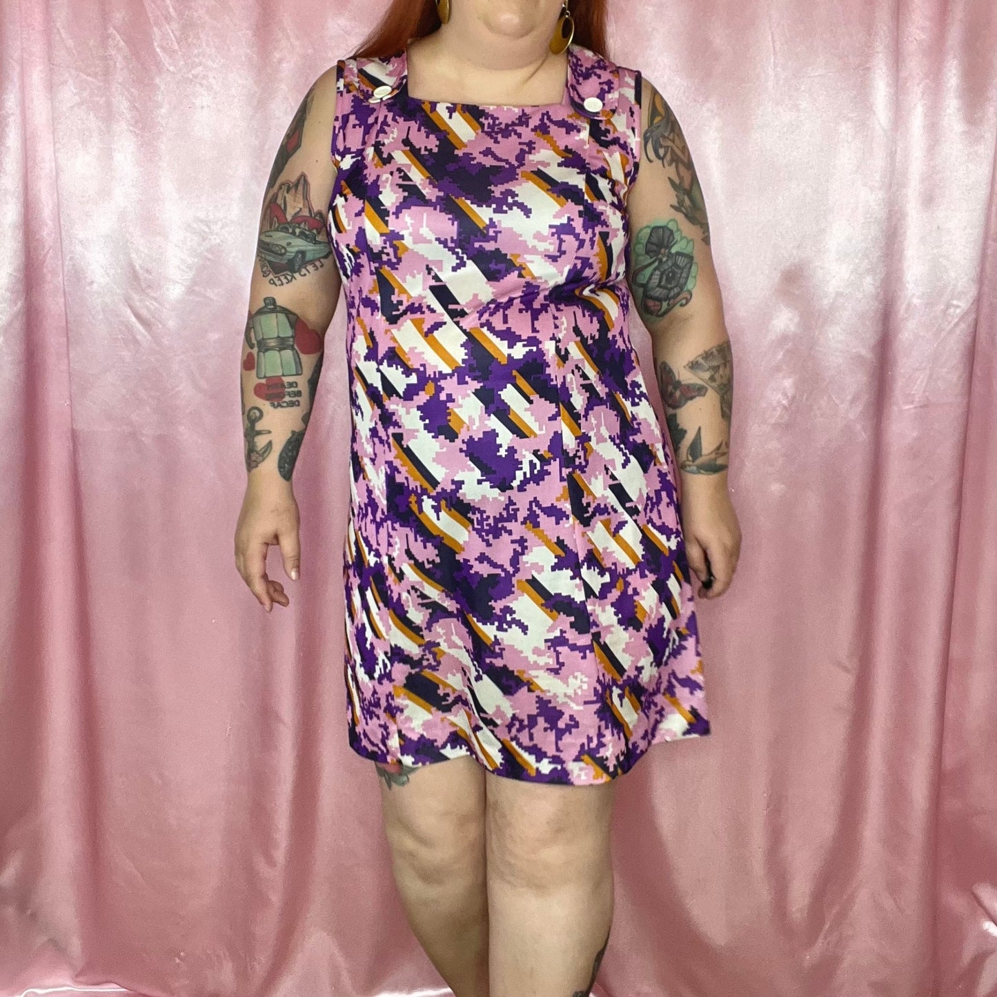 1960s purple print dress, unbranded, size 20