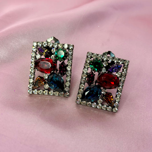 1980s Multi-coloured sparkly clip on earrings