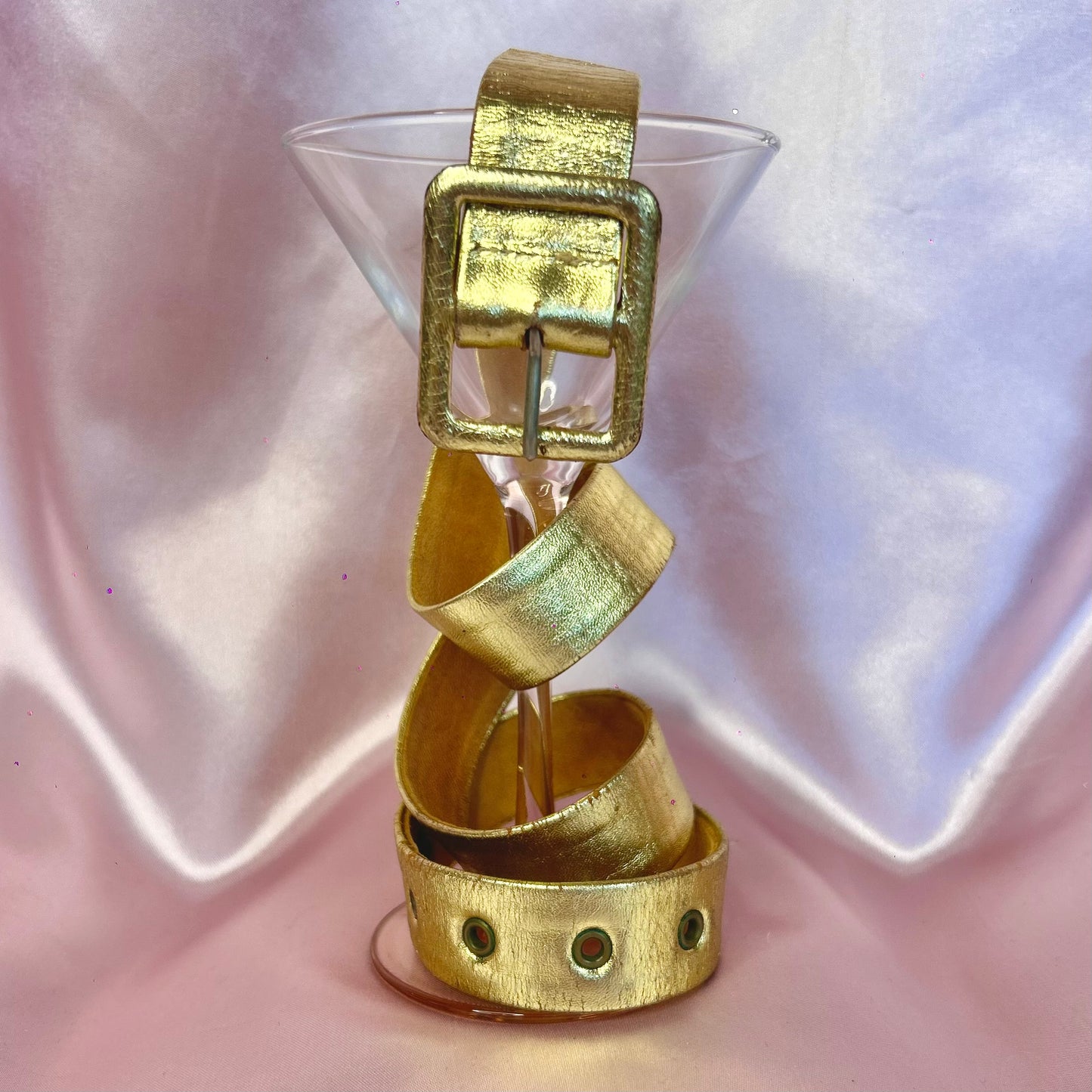 1980s Gold leather skinny belt, size 6-10