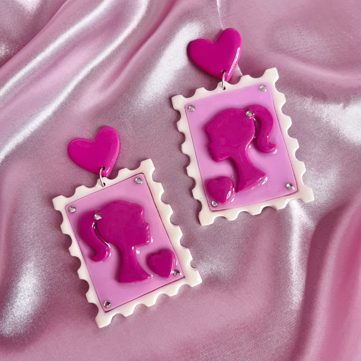 Handmade Barbie postage stamp earrings