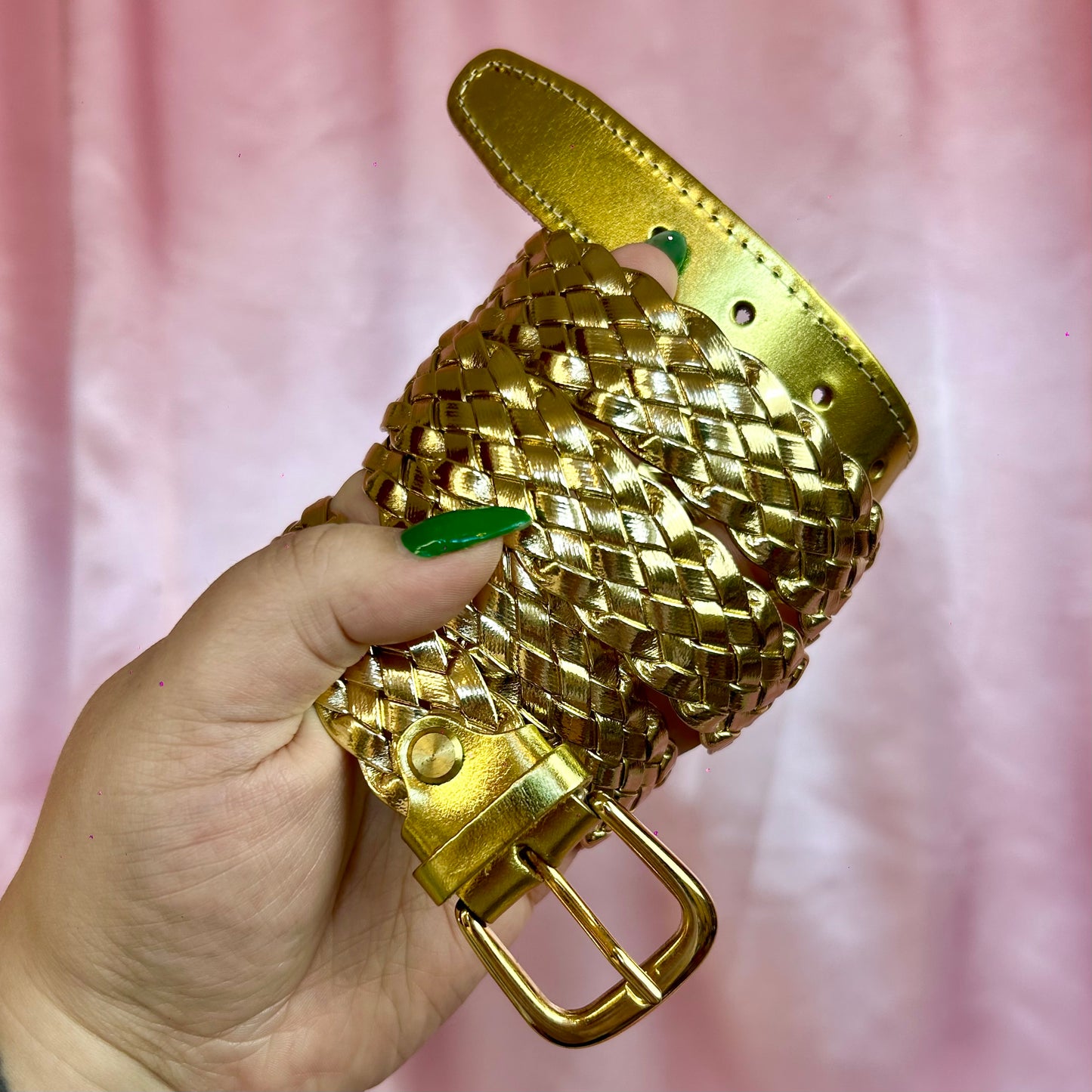 1980s Gold woven leather belt, size 18-20