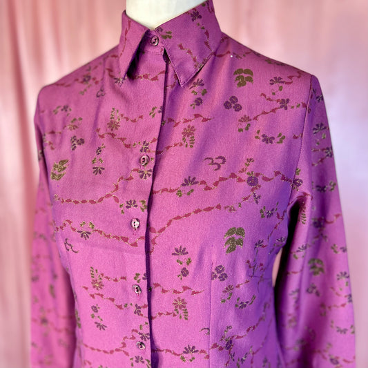 1970s Sparkly Purple blouse, unbranded, size 16