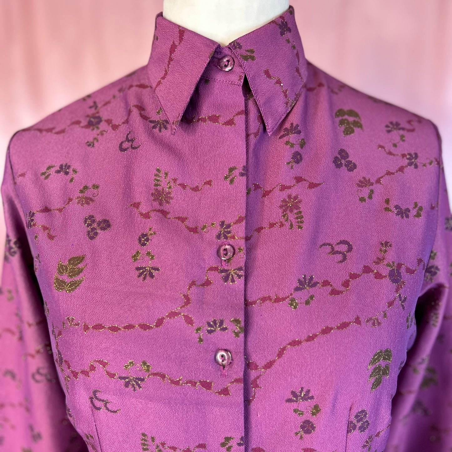 1970s Sparkly Purple blouse, unbranded, size 16
