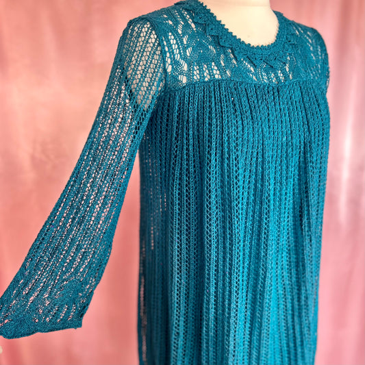 1980s Teal knit midi dress, by Nina, size 8
