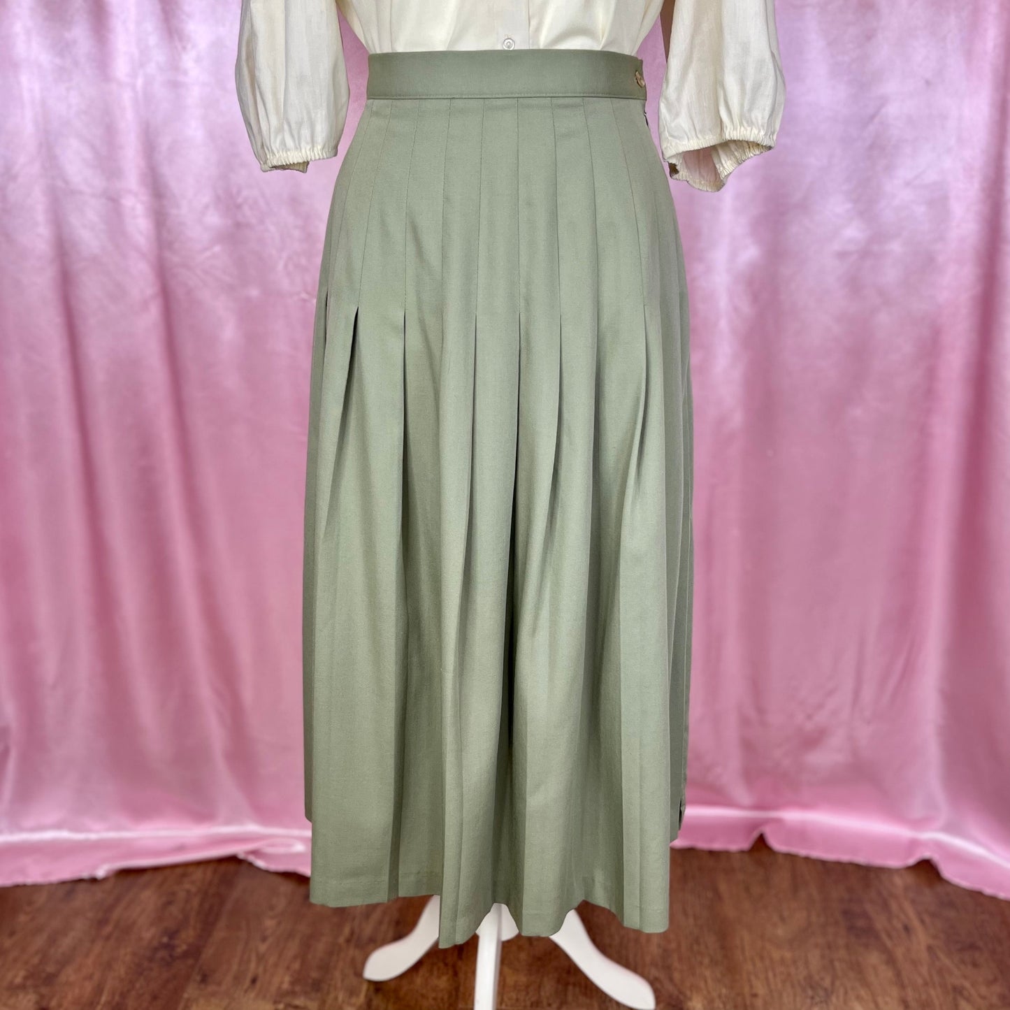1990s green wool skirt, by Laura Ashley, size 10/12