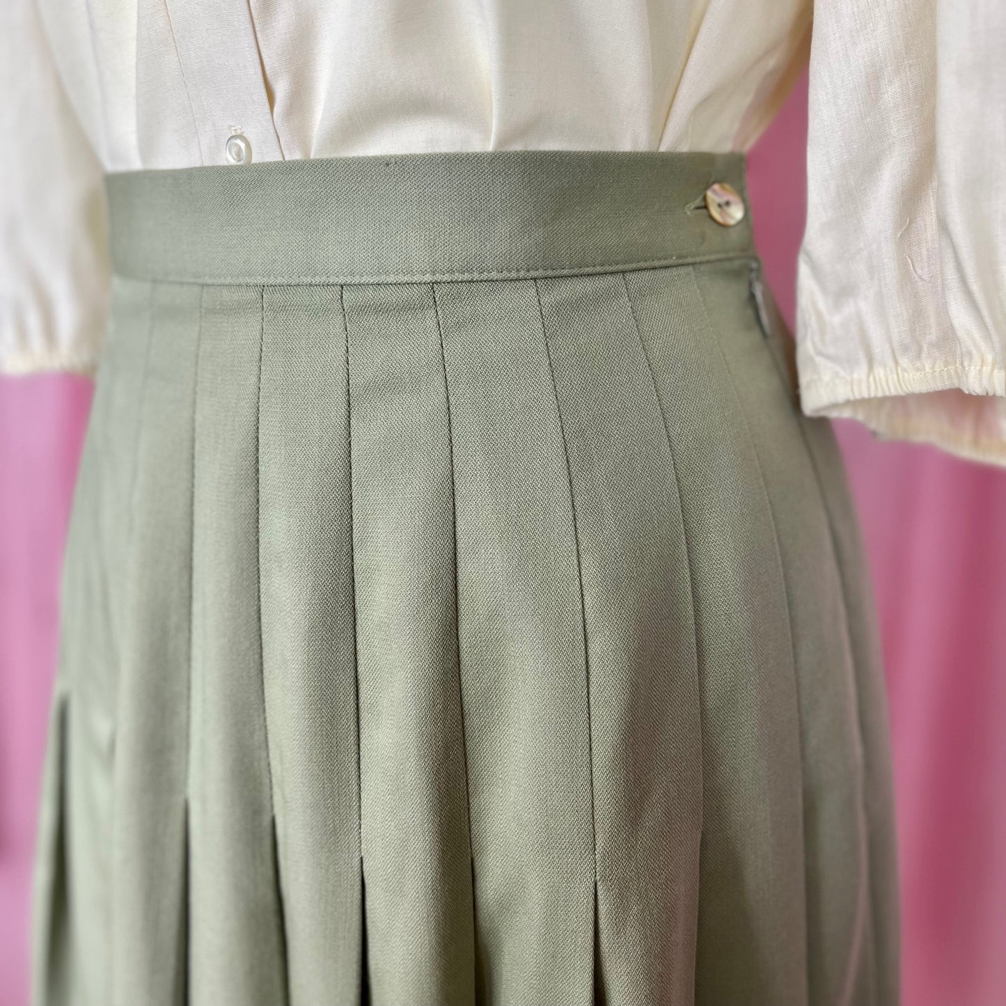 1990s green wool skirt, by Laura Ashley, size 10/12