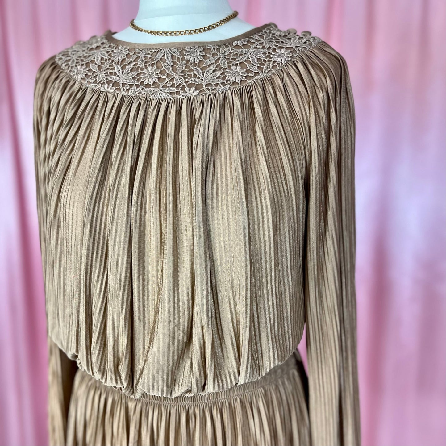1980s brown plissé top, by Brigitte Fashions, size 12