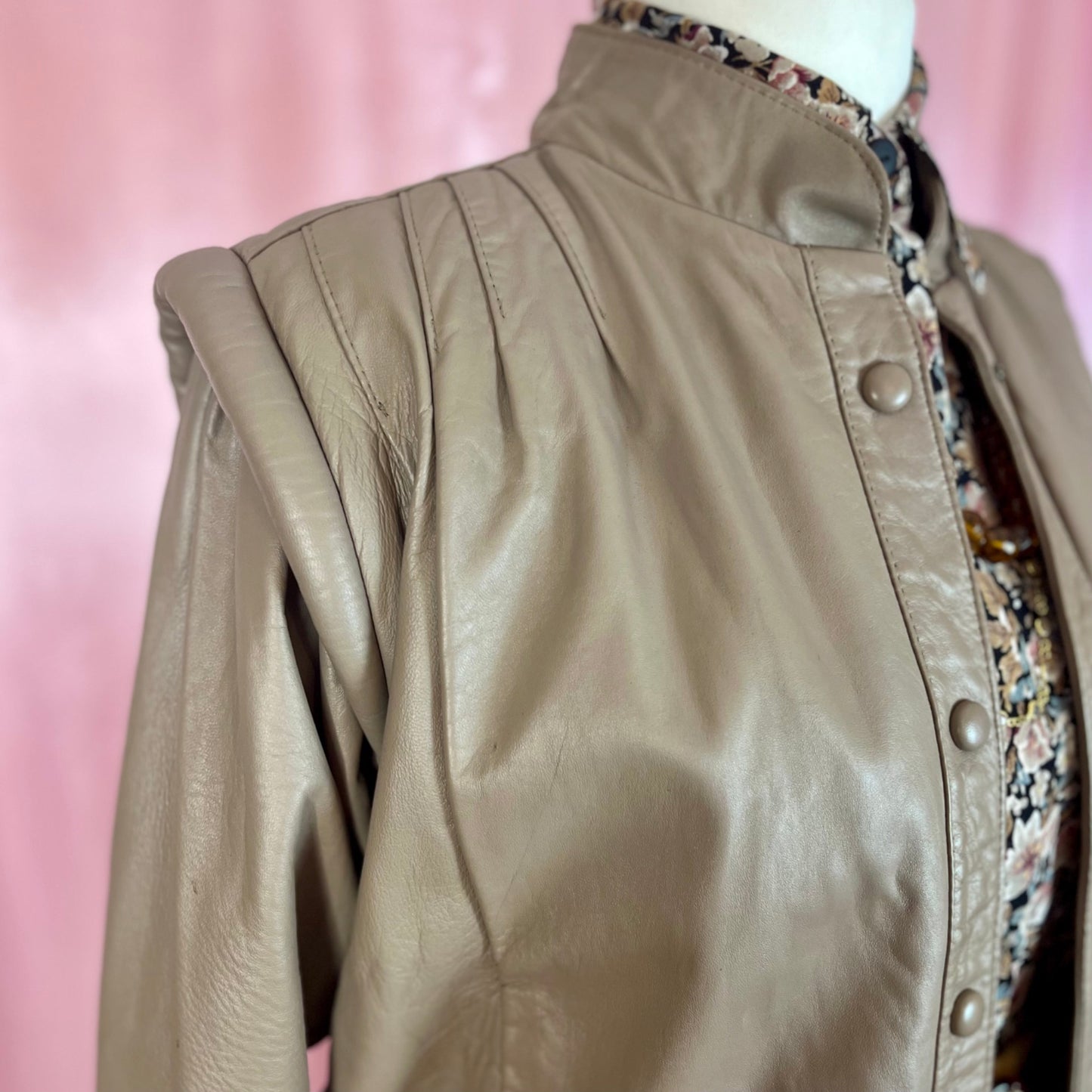 1980s Taupe leather jacket, unbranded, size 12