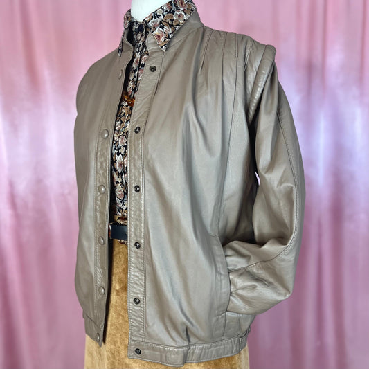 1980s Taupe leather jacket, unbranded, size 12