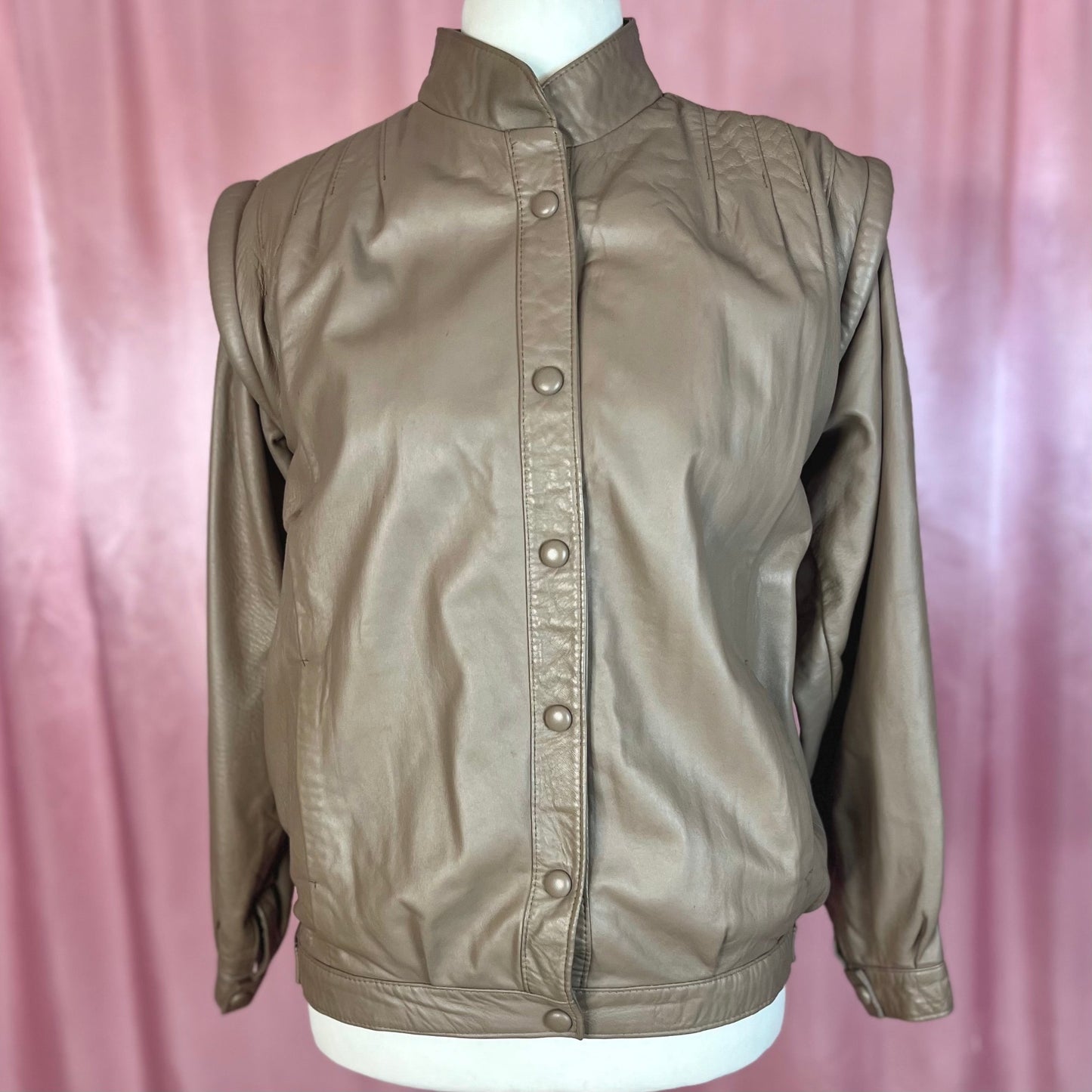 1980s Taupe leather jacket, unbranded, size 12