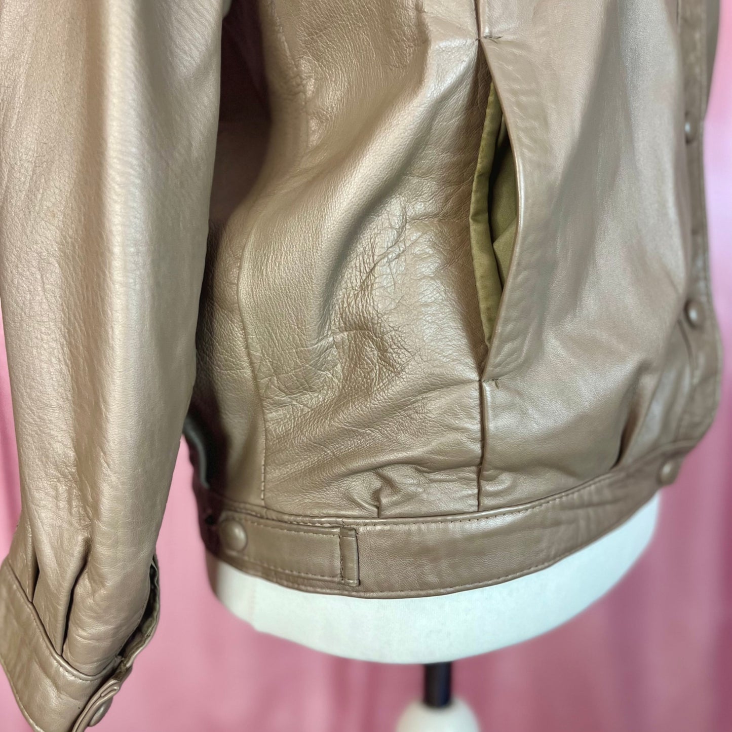1980s Taupe leather jacket, unbranded, size 12