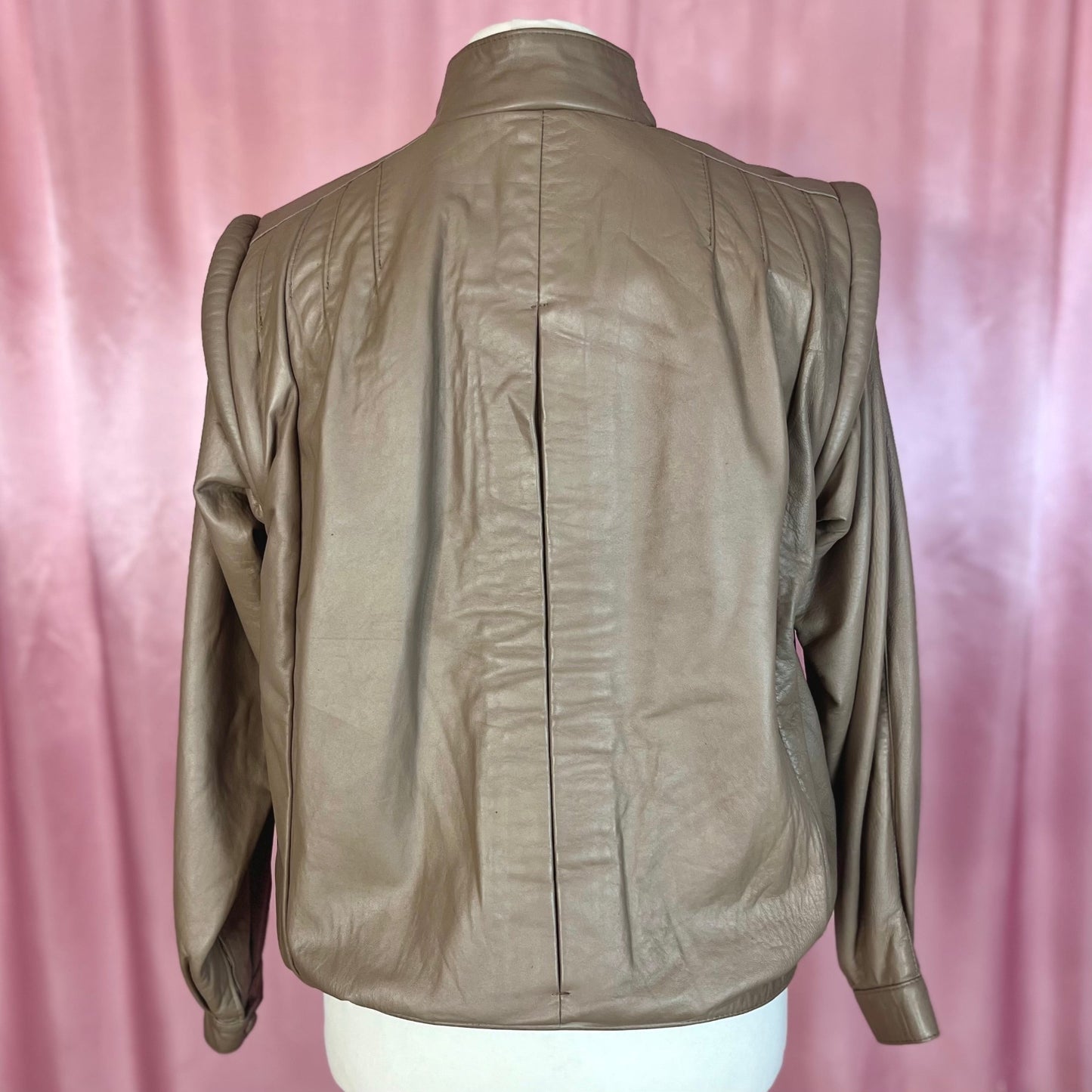1980s Taupe leather jacket, unbranded, size 12