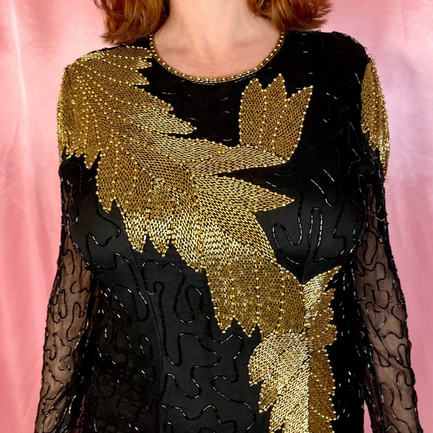 1980s Black beaded dress, by John Charles, size 14