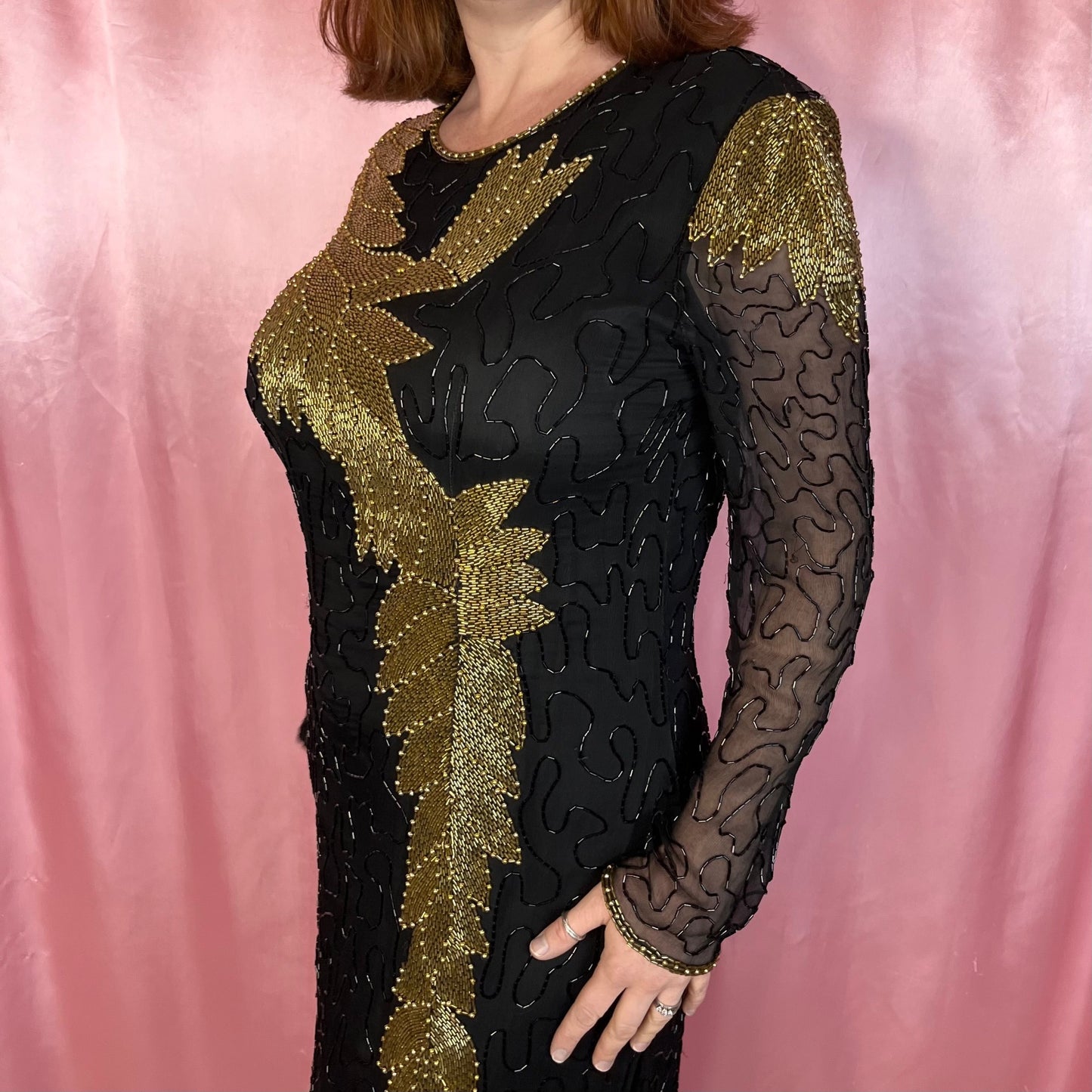 1980s Black beaded dress, by John Charles, size 14