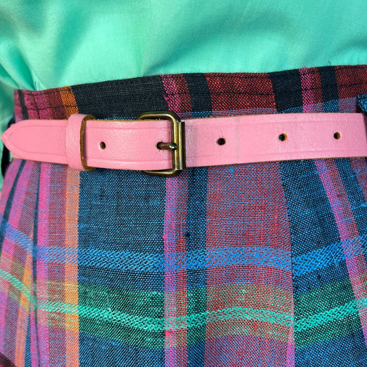 1980s Pink leather skinny belt, size 8-12
