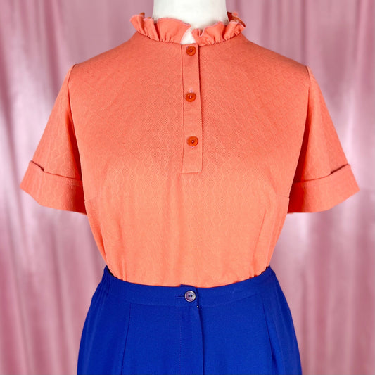 1970s Orange crimplene top, unbranded, size 16