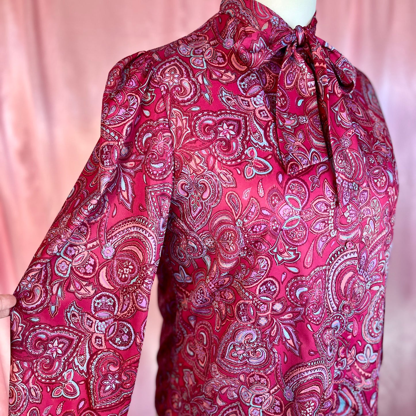 1970s Burgundy paisley blouse, by Butte Knit, size 16