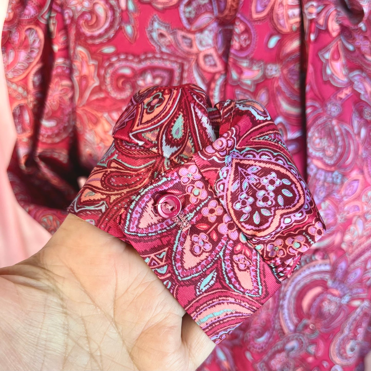 1970s Burgundy paisley blouse, by Butte Knit, size 16