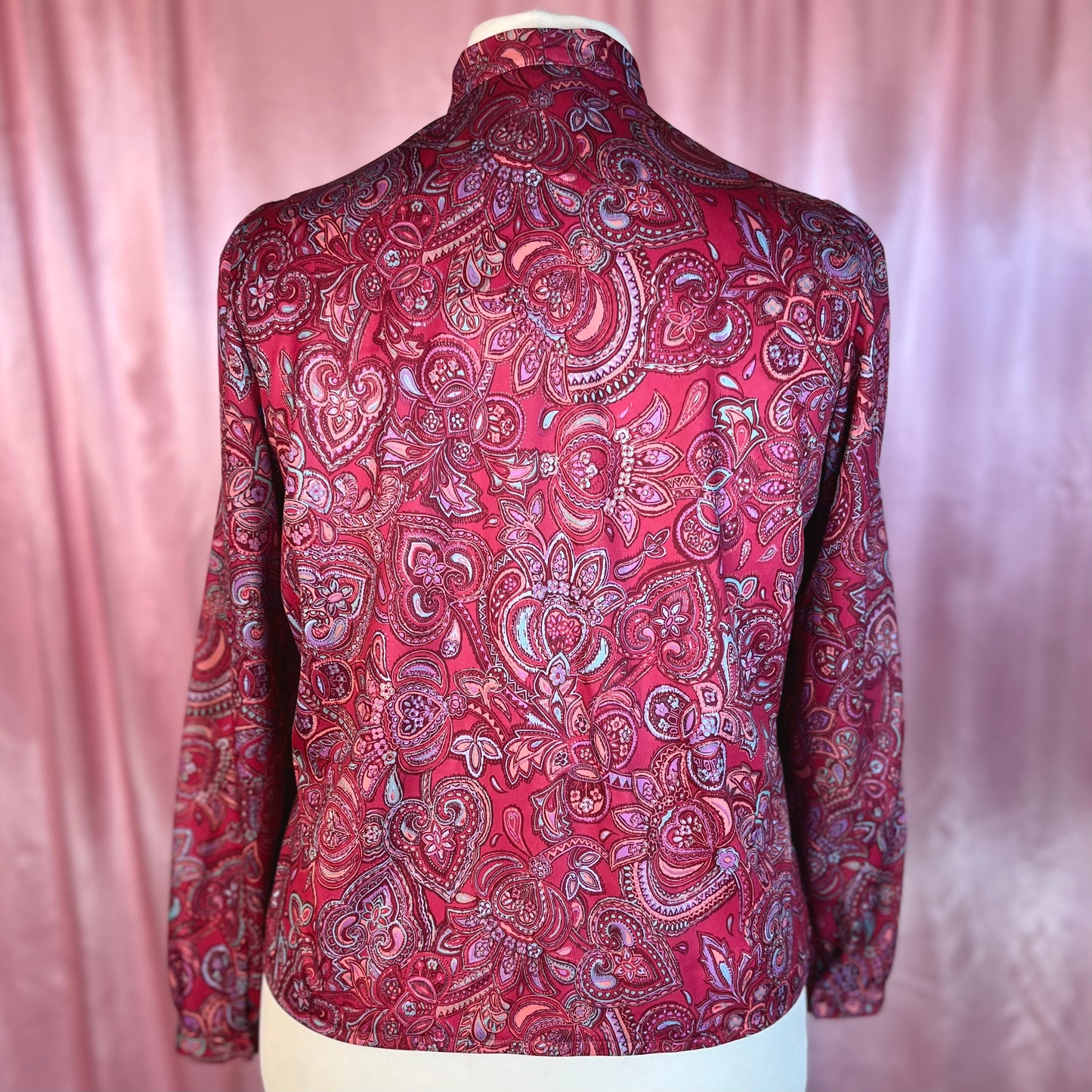 1970s Burgundy paisley blouse, by Butte Knit, size 16