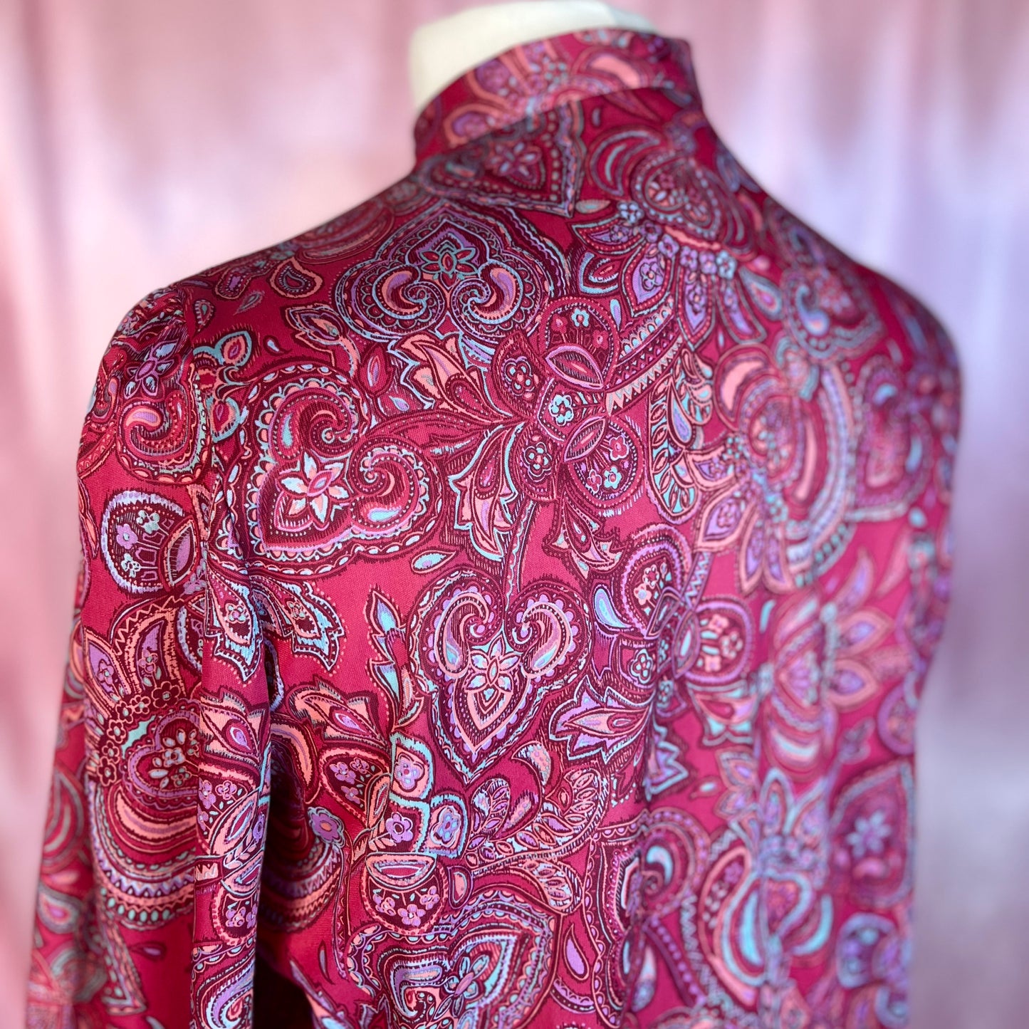 1970s Burgundy paisley blouse, by Butte Knit, size 16