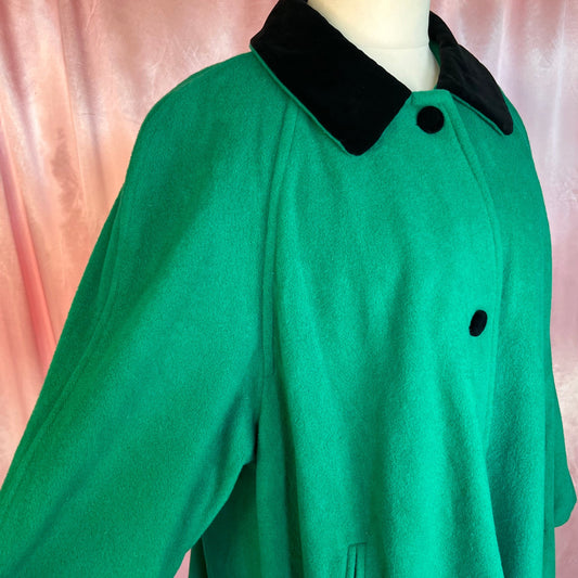 1980s Green wool swing coat, by Essence, size 24