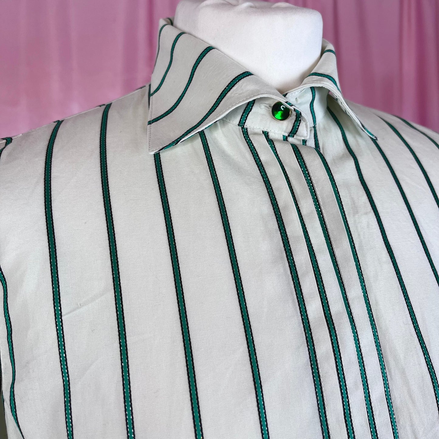 1980s White striped blouse, by Tru Blouse, size 12