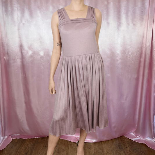 1970s lilac pleated dress, by Mag Fortail Paris, size 10