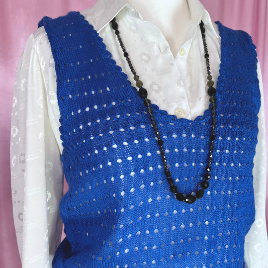 1970s Royal Blue knit tank top, handmade, size 10