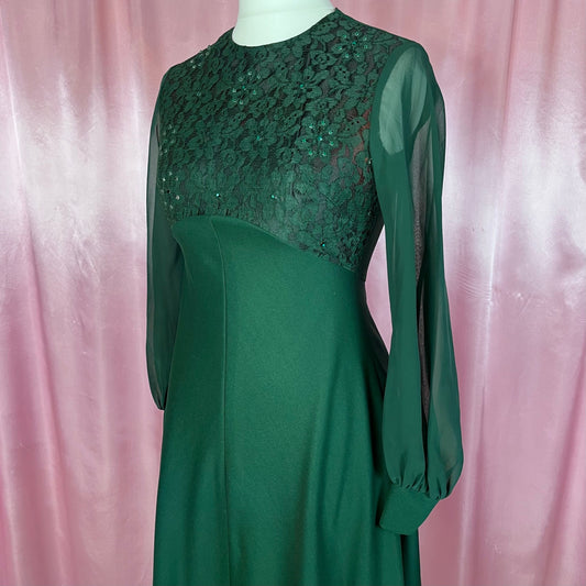 1970s Forest Green maxi dress, unbranded, size 12
