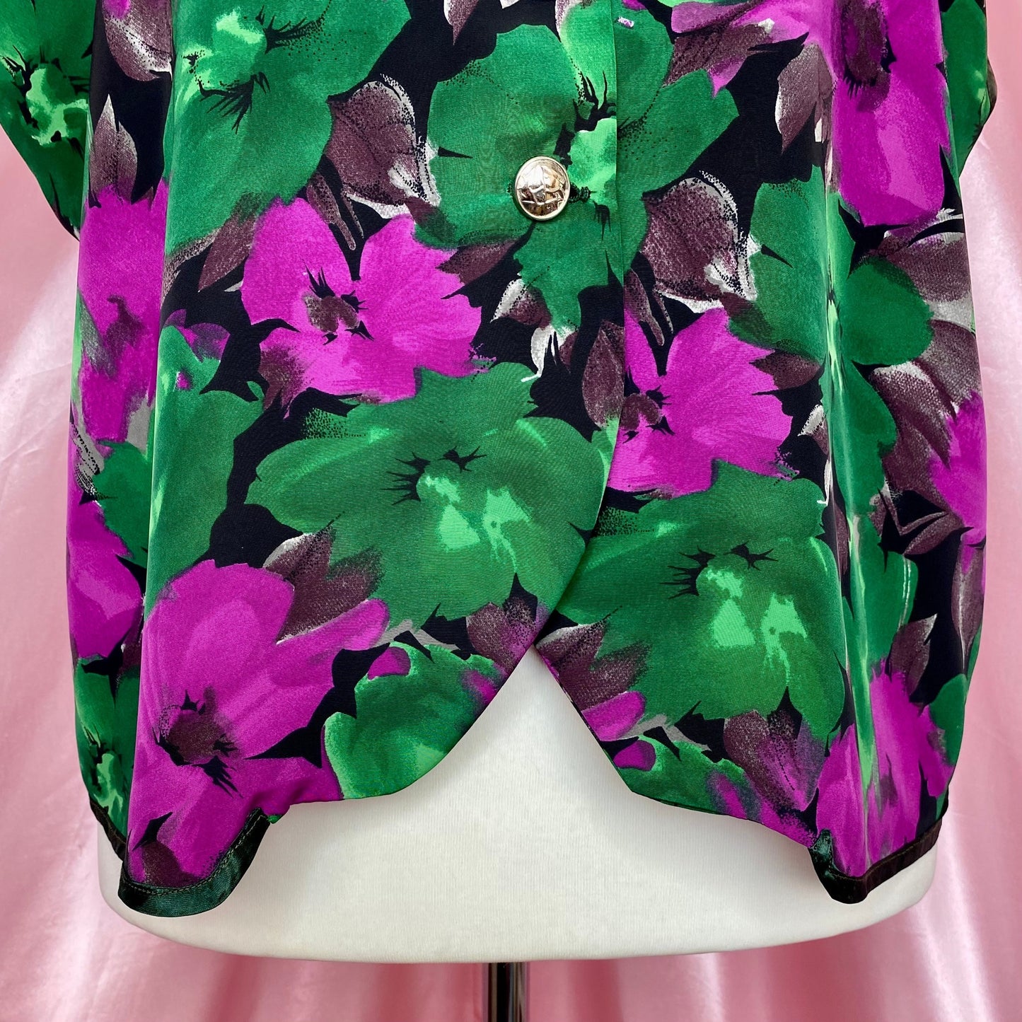 1980s green & purple floral top, handmade, size 20