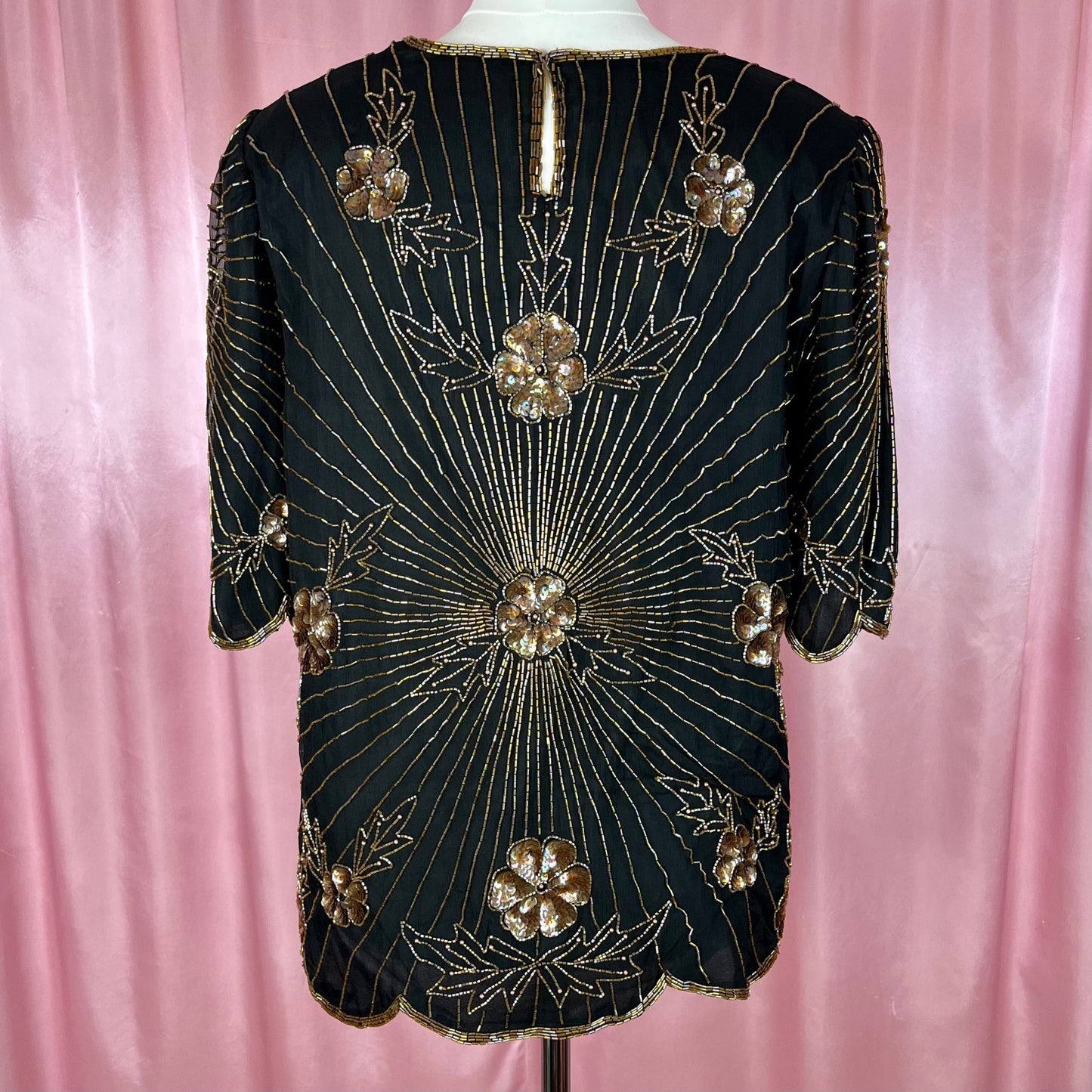 1980s Black beaded top, by Serenade, size 14/16