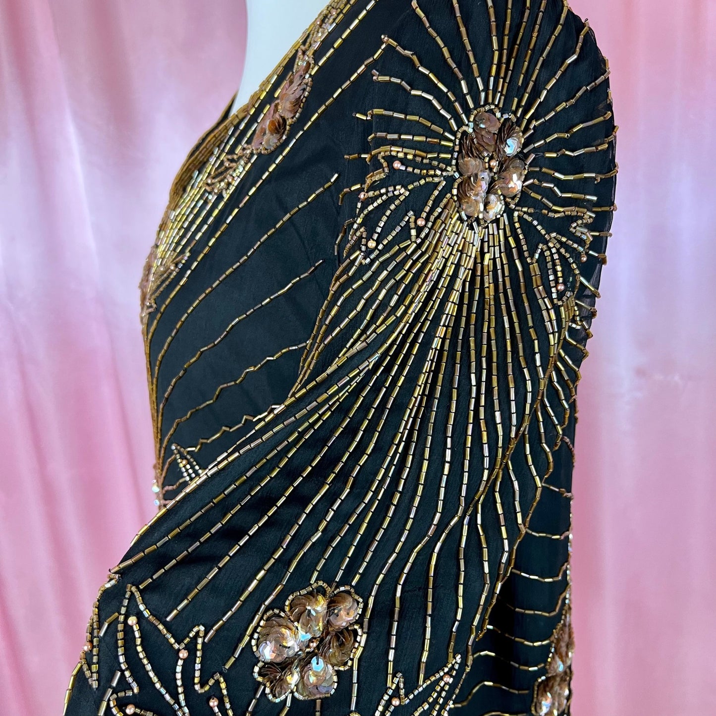 1980s Black beaded top, by Serenade, size 14/16